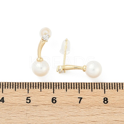 Round Brass Clear Cubic Zirconia Stud Earrings KK-D301-17G-1