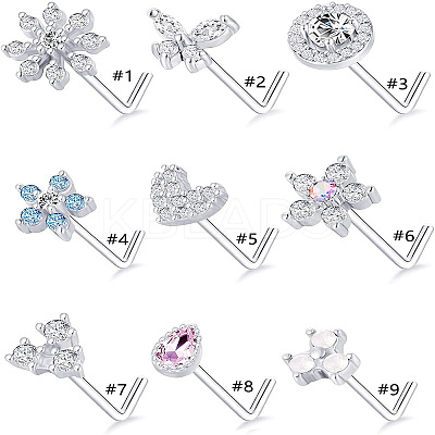 316L Surgical Stainless Steel Clear Cubic Zirconia L-Shaped Nose Rings WG135CD-11-1