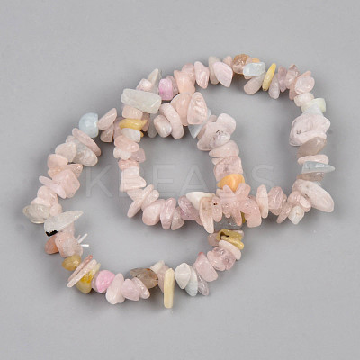 Unisex Chip Natural Morganite Beaded Stretch Bracelets BJEW-S143-44-1