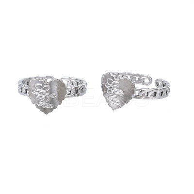 Non-Tarnish 304 Stainless Steel Heart with Word Love You Open Cuff Ring for Women RJEW-S405-261P-1