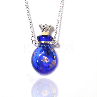 Lampwork Crown Perfume Bottle Pendant Necklace Stainless Steel 
Chains for Women BOTT-PW0005-09G-1