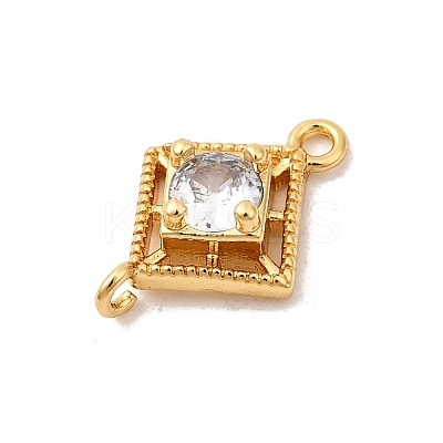 Brass Pave Clear Cubic Zirconia Rhombus Connector Charms KK-P340-43G-1