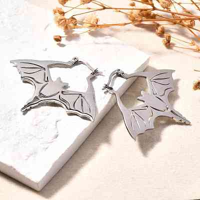 Non-Tarnish 304 Stainless Steel Bat Hoop Earrings for Women LS-EJEW-R156-07P-1