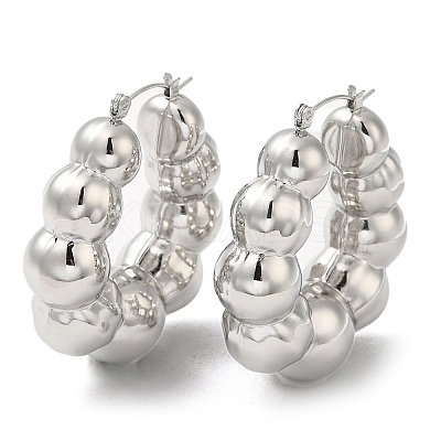 Non-Tarnish 304 Stainless Steel Round Beaded Hoop Earrings EJEW-Z022-04P-1