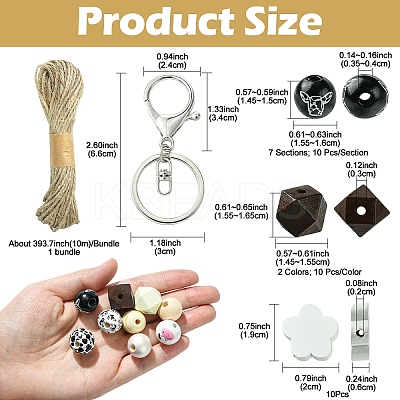 DIY Animal Cattle Theme Wooden Beaded Keychain Making Kits DIY-YW0008-69A-1