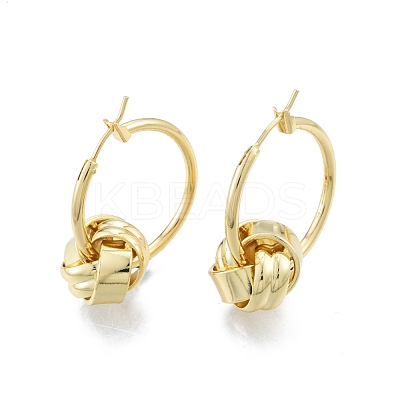 Brass Knot Beaded Hoop Earrings for Women EJEW-P205-10G-1