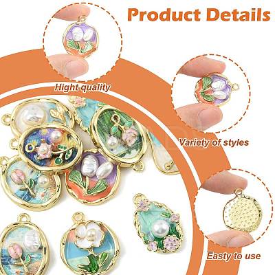 10Pcs 10 Styles Light Gold Tone Alloy Enamel Pendants ENAM-FS0003-82-1