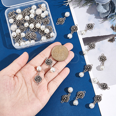 ABS Plastic Imitation Pearl Round Pendants and Tibetan Style Findings FIND-PH0008-82-1