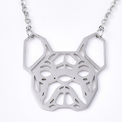 Non-Tarnish 201 Stainless Steel Puppy Pendant Necklaces LS-NJEW-T009-JN041-1-40-1