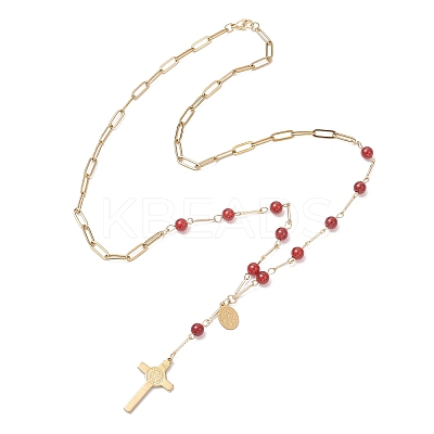Natural Carnelian Round Rosary Bead Necklaces NJEW-JN05574-01-1