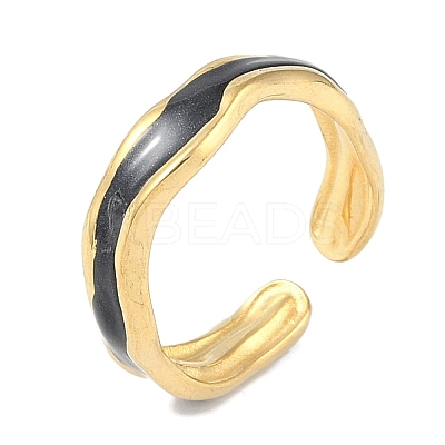 Ion Plating(IP) 304 Stainless Steel Enamel Cuff Finger Rings RJEW-L107-052G-02-1