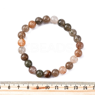 Natural Rutilated Quartz Round Beaded Stretch Bracelets for Men Women BJEW-G743-01E-1