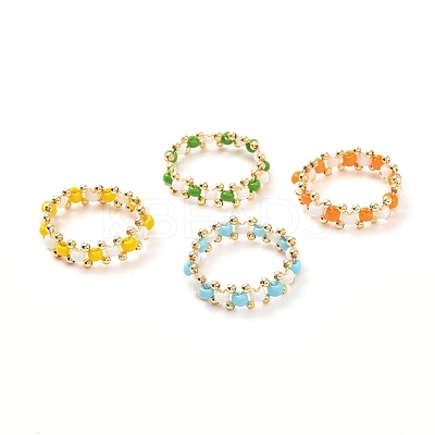 Glass Seed Beads Rings for Teen Girl Women RJEW-TA00010-1
