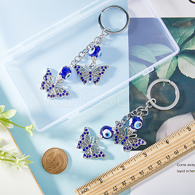 2Pcs Alloy Rhinestone Butterfly Pendant Keychain KEYC-CP0001-19-1