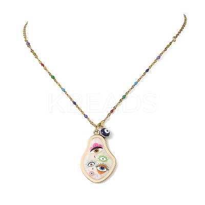 Printed Alloy Enamel Pear & Brass Enamel Evil Eye Pendant 304 Stainless Steel Enamel Dapped Chain Necklaces for Women NJEW-JN06361-1