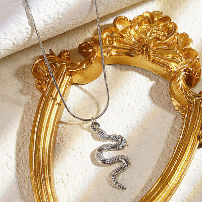 Vintage 304 Stainless Steel Snake Animal Pendant Necklaces LV0178-2-1