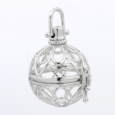 Round Brass Hollow Cage Pendants KK-P026-13P-NR-1
