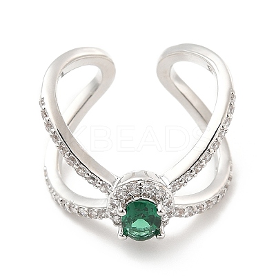 Rack Plating Brass Micro Pave Cubic Zirconia Cuff Rings RJEW-E064-20-1