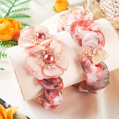 2Pcs 2 Styles Chic Solid Color French Satin Pigtail Hair Tie for Elegant Hairstyles OHAR-TA0001-09-1