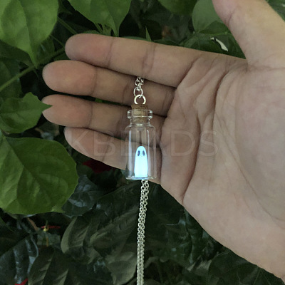 Halloween Luminous Ghost Glass Drift Bottle Pendant Necklaces & Dangle Earrings Sets FS-WG90D60-01-1
