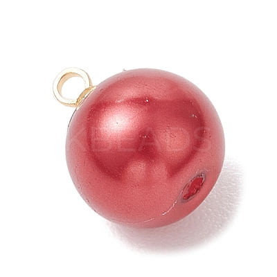 Baking Paint Pearlized Glass Pearl Round Charms with Brass Bails PALLOY-JF04896-1