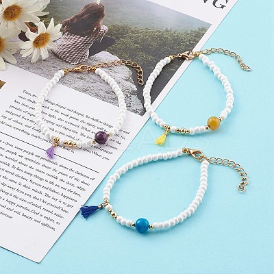 Polycotton Tassel Charm Bracelets BJEW-JB06187-1