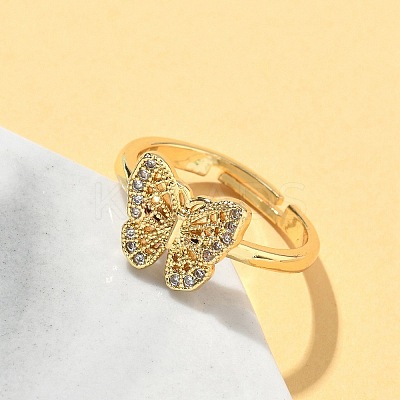 Brass Micro Pave Cubic Zirconia Adjustable Finger Rings for Women RJEW-A065-02G-1