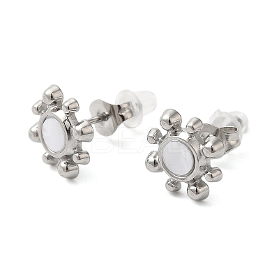 Non-Tarnish 304 Stainless Steel Embossing Stud Earrings EJEW-U001-06P-05-1
