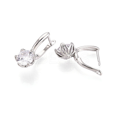 Brass Micro Pave Clear Cubic Zirconia Flower Hoop Earrings EJEW-T048-29P-1