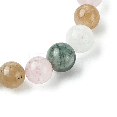 Natural Rose Quartz & Rainbow Moonstone & Sunstone & African Bloodstone Round Beaded Stretch Bracelets BJEW-JB10910-03-1