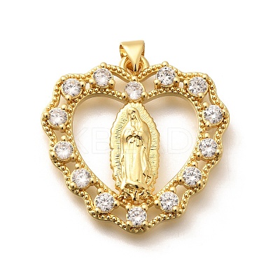 Religion Themed Rack Plating Brass Micro Pave Cubic Zirconia Pendants KK-L226-007G-01-1