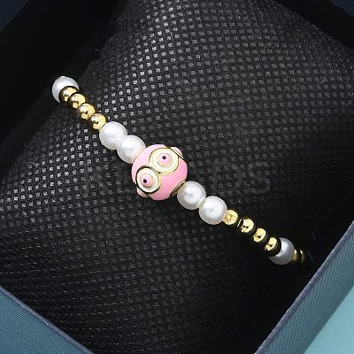 Brass Beaded Stretch Bracelets for Women BJEW-G736-03B-1