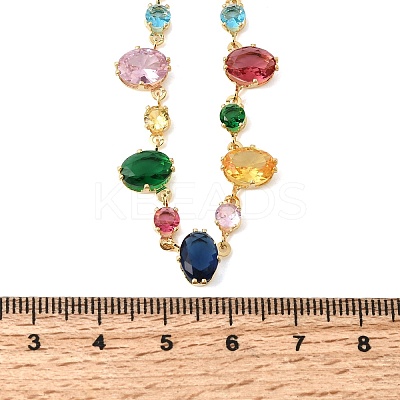 Brass Pave Colorful Cubic Zirconia Geometric Link Chain Necklaces NJEW-C111-03B-1