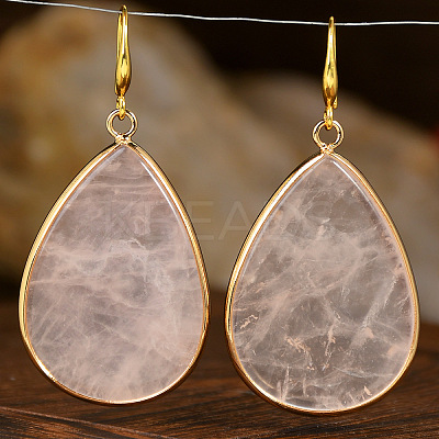 Natural Rose Quartz Teardrop Dangle Earrings FS-WG5CAE0-02-1