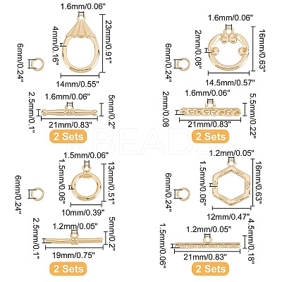 8Set 4 Style Brass Toggle Clasps KK-GA0001-16-1