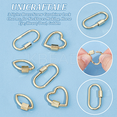 6Pcs 3 Styles Brass Screw Carabiner Lock Charms KK-UN0002-01-1
