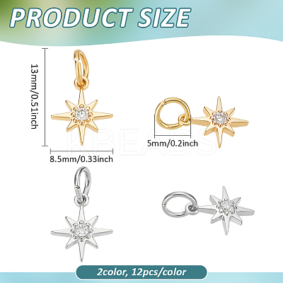 24Pcs 2 Colors Brass Cubic Zirconia Pendants PALLOY-BC00005-1