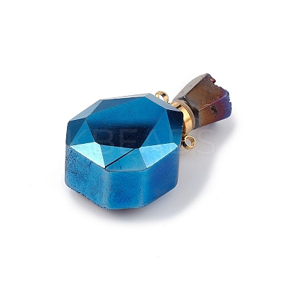 Electroplated Natural Druzy Agate Openable Perfume Bottle Pendants G-L524-10G-02-1