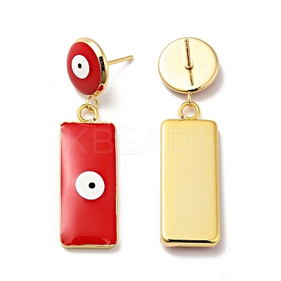 Rectangle with Evil Eye Enamel Dangle Stud Earrings EJEW-F288-13-G-1