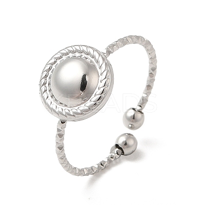 Non-Tarnish 304 Stainless Steel Flat Round Open Cuff Ring for Women RJEW-E066-07P-1