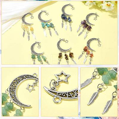 7Pcs Natural & Synthetic Gemstone Moon Pendant Decorations PALLOY-FS00062-1