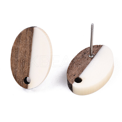 Opaque Resin & Walnut Wood Stud Earring Findings MAK-N032-004A-B03-1