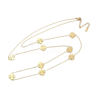 304 Stainless Steel Clover Link Chain Long Necklaces NJEW-V001-01G-1