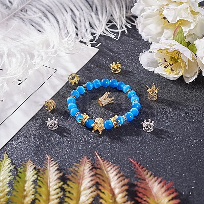 Eco-Friendly Brass Micro Pave Cubic Zirconia Crown Beads ZIRC-NB0001-07-NR-1