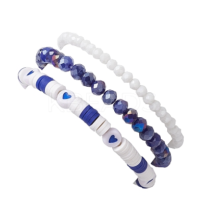3Pcs Religion Polymer Clay & Glass & Synthetic Turquoise Beaded Stretch Bracelets Kit BJEW-JB10675-02-1