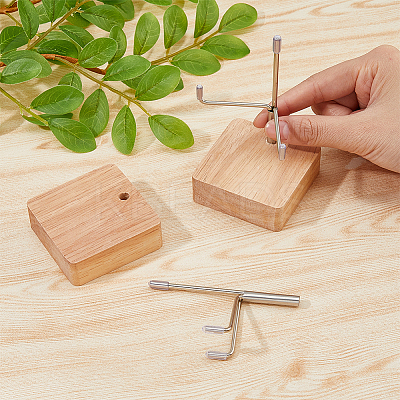 Square Wooden Crystal Rock Display Easels with Iron Holder ODIS-WH0038-28B-P-1