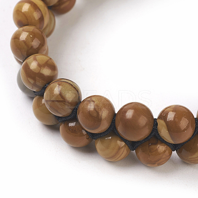Adjustable Natural Petrified Wood Braided Bead Bracelets BJEW-E351-01H-1