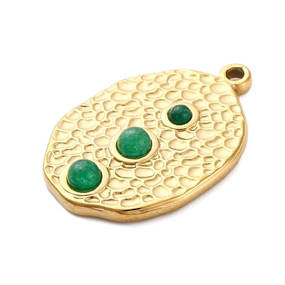 304 Stainless Steel Natural Green Aventurine Pendants STAS-H235-09G-03-1