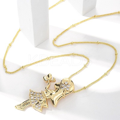 Brass Micro Pave Clear Cubic Zirconia Pendant Necklaces NJEW-M084-01G-02-1