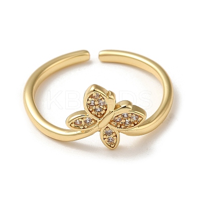 Rack Plating Brass Micro Pave Clear Cubic Zirconia Open Cuff Rings RJEW-M162-01G-1